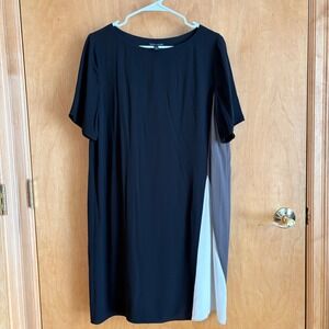 Eileen Fisher‎ Silk Colorblock Shift Dress Black Grey Cream S18GC Womens Small